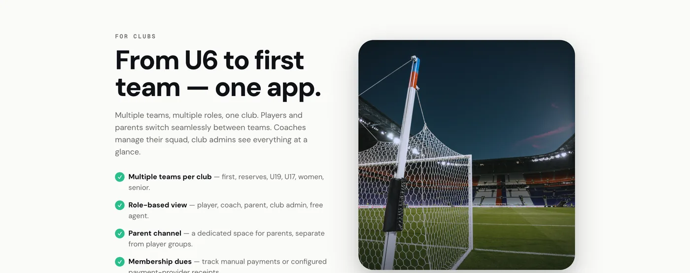 Multi-team architecture: from U6 to first team, one app